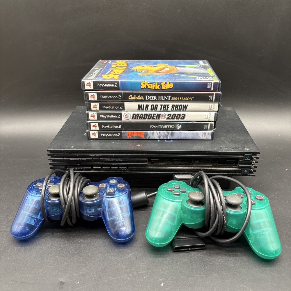 PS2 Fat SCPH-39001 Bundle 2 OEM Controllers 6 Games READ Missing Disc Door